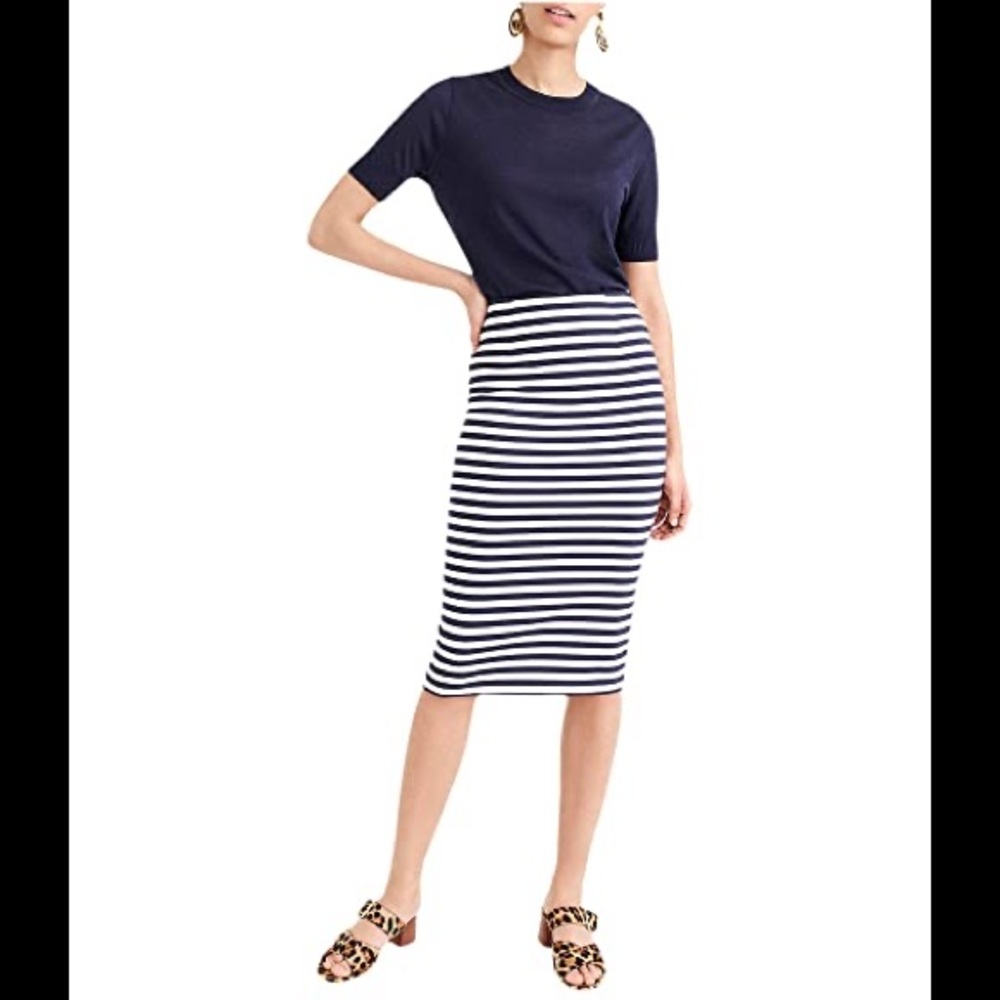 J. Crew Navy and White Striped Pencil Skirt